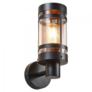 Forum Lighting ZN-40004-BLK/BRS Gada Black IP44 Round Wall Light With Brass Mesh Insert & Clear Diffuser - Requires 1 x 10W GLS ES LED Lamp 240V