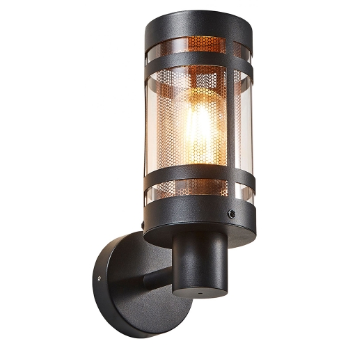 Forum Lighting ZN-40004-BLK/BRS Gada Black IP44 Round Wall Light With Brass Mesh Insert & Clear Diffuser - Requires 1 x 10W GLS ES LED Lamp 240V