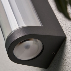 Forum Lighting ZN-44219-ANTH Anak Anthracite IP54 2x1W+ 3W CCT Up + Down LED Tubular Wall Light With Clear Diffuser 240V