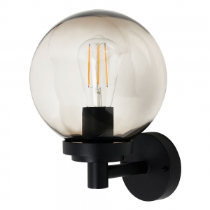 Forum Lighting ZN-44227-BLK Gaki Black IP44 Globe Wall Light With Smoked Diffuser - Required 9W GLS ED Lamp 240V