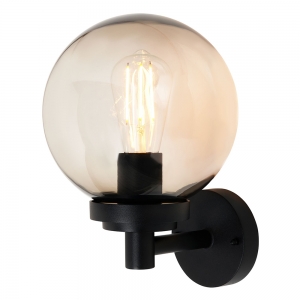 Forum Lighting ZN-44227-BLK Gaki Black IP44 Globe Wall Light With Smoked Diffuser - Required 9W GLS ED Lamp 240V