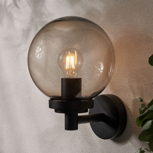Forum Lighting ZN-44227-BLK Gaki Black IP44 Globe Wall Light With Smoked Diffuser - Required 9W GLS ED Lamp 240V