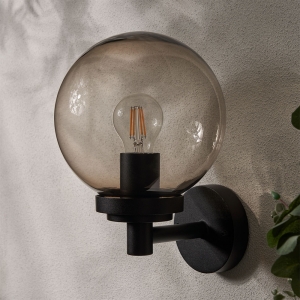 Forum Lighting ZN-44227-BLK Gaki Black IP44 Globe Wall Light With Smoked Diffuser - Required 9W GLS ED Lamp 240V