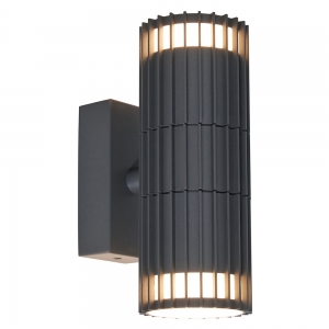 Forum Lighting ZN-44262-ANTH Muto Anthracite IP65 Ribbed Up + Down GU10 Wall Light With Decorative Light Effect & Opal Diffuser - Requires 2 x 7W GU10 LED Lamps 240V