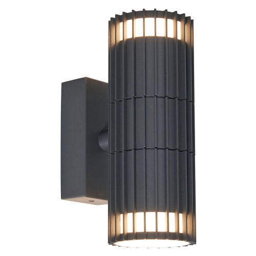 Forum Lighting ZN-44262-ANTH Muto Anthracite IP65 Ribbed Up + Down GU10 Wall Light With Decorative Light Effect & Opal Diffuser - Requires 2 x 7W GU10 LED Lamps 240V