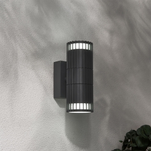 Forum Lighting ZN-44262-ANTH Muto Anthracite IP65 Ribbed Up + Down GU10 Wall Light With Decorative Light Effect & Opal Diffuser - Requires 2 x 7W GU10 LED Lamps 240V