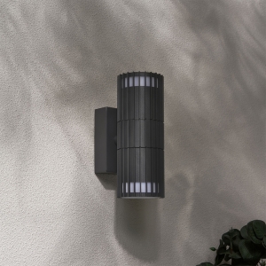 Forum Lighting ZN-44262-ANTH Muto Anthracite IP65 Ribbed Up + Down GU10 Wall Light With Decorative Light Effect & Opal Diffuser - Requires 2 x 7W GU10 LED Lamps 240V