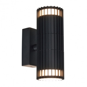 Forum Lighting ZN-44262-BLK Muto Black IP65 Ribbed Up + Down GU10 Wall Light With Decorative Light Effect & Opal Diffuser - Requires 2 x 7W GU10 LED Lamps 240V
