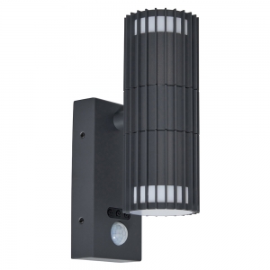 Forum Lighting ZN-44263-ANTH Muto Anthracite IP65 Ribbed Up + Down GU10 Wall Light With PIR, Decorative Light Effect & Opal Diffuser - Requires 2 x 7W GU10 LED Lamps 240V