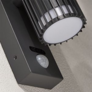 Forum Lighting ZN-44263-ANTH Muto Anthracite IP65 Ribbed Up + Down GU10 Wall Light With PIR, Decorative Light Effect & Opal Diffuser - Requires 2 x 7W GU10 LED Lamps 240V