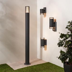 Forum Lighting ZN-44264-ANTH Muto Anthracite IP65 Ribbed Down Fixed GU10 Wall Light With Decorative Light Effect & Opal Diffuser - Requires 1 x 7W GU10 LED Lamp 240V