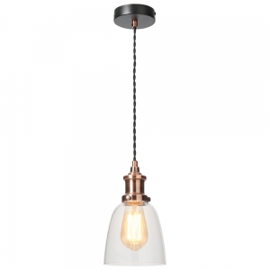 Forum Lighting INL-31538-ACOP Industrial Antique Copper IP20 Ceiling Pendant With Glass Shade - Requires 10W ES GLS LED Lamps