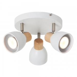 Forum Lighting INL-35989-WHT Oliver White IP20 3-Light Plate Adjustable GU10 Spotlight With Decorative Oak Finish - Requires 3x 7W GU10 LED Lamps