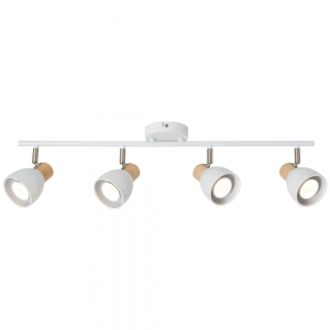 Forum Lighting INL-35990-WHT Oliver White IP20 4-Light Bar Adjustable GU10 Spotlight With Decorative Oak Finish - Requires 4x 7W GU10 LED Lamps
