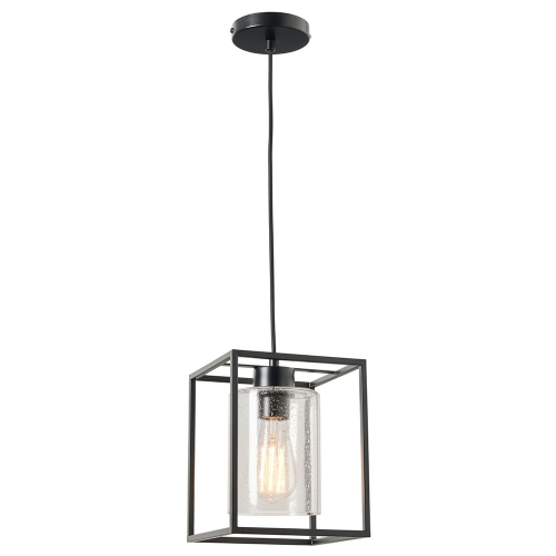 Forum Lighting INL-37905-MBLK Hardy Matt Black IP20 Ceiling Pendant With Bubble Effect Glass Shade - Requires 10W ES GLS LED Lamps