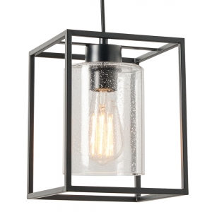 Forum Lighting INL-37905-MBLK Hardy Matt Black IP20 Ceiling Pendant With Bubble Effect Glass Shade - Requires 10W ES GLS LED Lamps