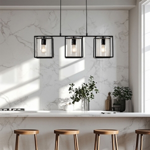 Forum Lighting INL-39695-MBLK Hardy Matt Black IP20 3-Light Diner Pendant With Glass Shades - Requires 3 x 10W ES GLS LED Lamps