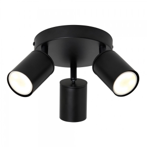 Forum Lighting INL-44525-BLK Joshua Black IP44 3-Light Plate Adjustable GU10 Spotlight With Tubular Heads - Requires 3x 7W GU10 LED Lamps