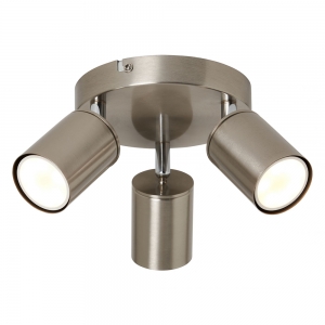 Forum Lighting INL-44525-SNIC Joshua Satin Nickel IP44 3-Light Plate Adjustable GU10 Spotlight With Tubular Heads - Requires 3x 7W GU10 LED Lamps