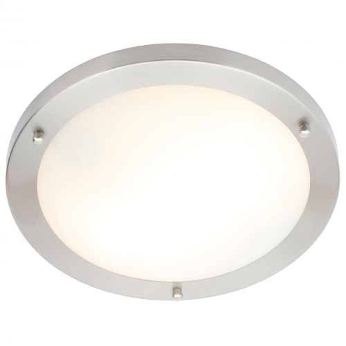 Forum Lighting SPA-34050-SNIC Delphi Satin Nickel IP44 Flush Ceiling Light With Glass Opal Diffuser - Requires 2 x 10W GLS ES LED Lamp 240V