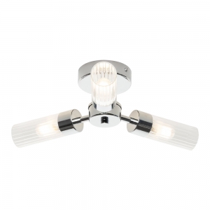Forum Lighting SPA-39650-CHR Ottawa Chrome IP44 3-Light Bathroom Ceiling Light With Glass Tubular Ridged Shades - Requires 3x 3W G9 LED Lamps