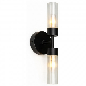 Forum Lighting SPA-39652-BLK Ottawa Black IP44 2-Light Up/Down Tubular Bathroom Wall Light With Glass Tubular Ridged Shades - Requires 2x 3W G9 LED Lamps