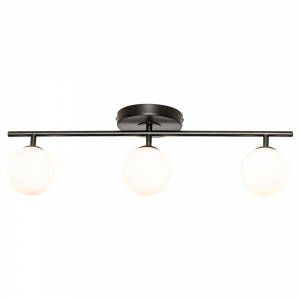 Forum Lighting SPA-41028-BLK Toronto Black IP44 3-Light Bar Bathrrom Ceiling Light With Opal Glass Ball Shades - Requires 3x 3W G9 LED Lamps