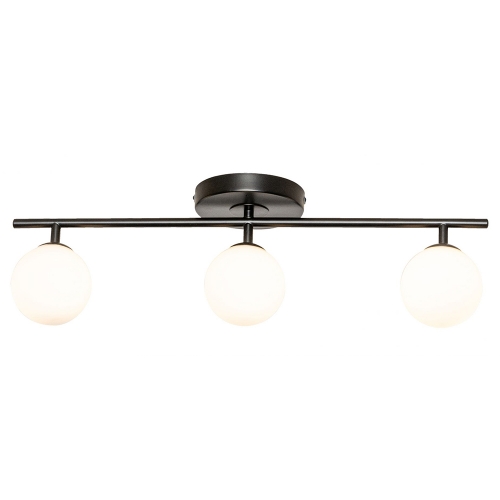 Forum Lighting SPA-41028-BLK Toronto Black IP44 3-Light Bar Bathrrom Ceiling Light With Opal Glass Ball Shades - Requires 3x 3W G9 LED Lamps