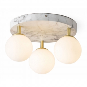 Forum Lighting SPA-41029-MAR Toronto Marble Effect IP44 3-Light Plate Flush Bathrrom Ceiling Light With Opal Glass Ball Shades - Requires 3x 3W G9 LED Lamps