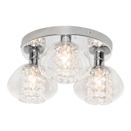 Forum Lighting SPA-41159-CHR Vancouver Chrome IP44 3-Light Plate Bathrrom Ceiling Light With Decorative Glass Shades + Crystal Effect Droplets - Requires 3x 3W G9 LED Lamps