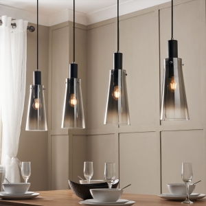 Forum Lighting VSC-39325 Atrani Black Nickel IP20 4-Light Diner Pendant With Graduated Smoke Glass Shades - Requires 4 x 10W ES GLS LED Lamps