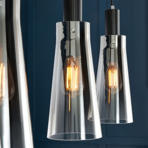 Forum Lighting VSC-39325 Atrani Black Nickel IP20 4-Light Diner Pendant With Graduated Smoke Glass Shades - Requires 4 x 10W ES GLS LED Lamps