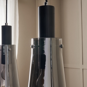 Forum Lighting VSC-39325 Atrani Black Nickel IP20 4-Light Diner Pendant With Graduated Smoke Glass Shades - Requires 4 x 10W ES GLS LED Lamps