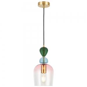 Forum Lighting VSC-39806 Vietri Sati Brass IP20 Ceiling Pendant With Pastel Coloured Bubble Effect Glass Shade - Requires 6W SES Candle LED Lamps