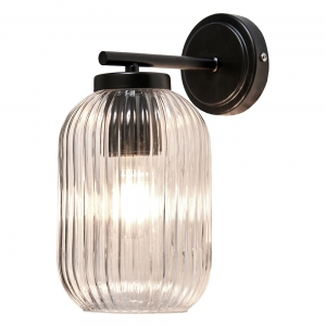 Forum Lighting ZN-46040-BLK Stanton Black IP23 Wall Lantern With Ribbed Glass Shade - Requires 10W ES GLS LED Lamp
