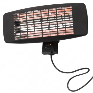 Forum Lighting ZR-32297-BLK Blaze Black IP24 650W/1300W/2000W Outdoor Wall Mounted Patio Heater With 3x Quartz Heating Elements & Pull ON/OFF Switch
