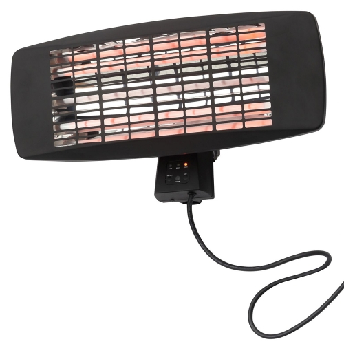 Forum Lighting ZR-32297-BLK Blaze Black IP24 650W/1300W/2000W Outdoor Wall Mounted Patio Heater With 3x Quartz Heating Elements & Pull ON/OFF Switch