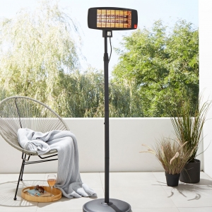 Forum Lighting ZR-32297-BLK Blaze Black IP24 650W/1300W/2000W Outdoor Wall Mounted Patio Heater With 3x Quartz Heating Elements & Pull ON/OFF Switch