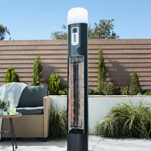 Forum Lighting ZR-37442-GMTL Amber Gunmetal IP55 1480W/2960W Outdoor Floor Standing Tubular Patio Heater With Carbon Fibre Heating Elements, Colour Changing LEDs & Remote Control