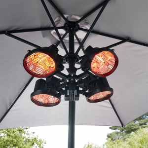 Forum Lighting ZR-37445-BLK Ruby Black IPX3 4x 450W Outdoor Parasol Patio Heater With Ruby Halogen Heating Elements