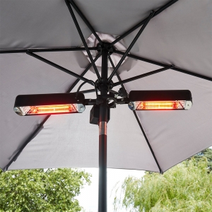 Forum Lighting ZR-37448-BLK Topaz Black IPX3 2x 800W Outdoor Parasol Patio Heater With Ruby Halogen Heating Elements