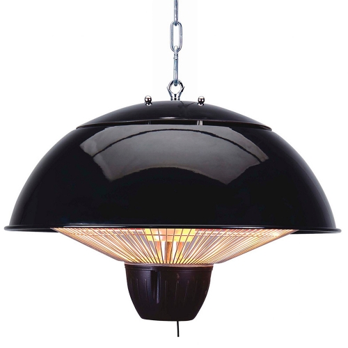 Forum Lighting ZR-38833-BLK Onyx Black IP34 1500W Outdoor Pendant Patio Heater With Halogen Heating Elements, Integral LED Light & Remote Control