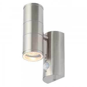 Forum Lighting CZ-29319-SST Islay Stainless Steel IP44 Up + Down GU10 Tubular Wall Light 90° | 7m PIR - Requires 2 x 7W GU10 LED Lamps 240V