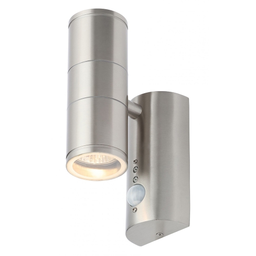 Forum Lighting CZ-29319-SST Islay Stainless Steel IP44 Up + Down GU10 Tubular Wall Light 90° | 7m PIR - Requires 2 x 7W GU10 LED Lamps 240V