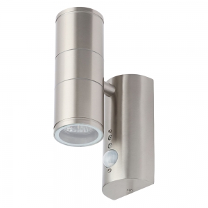 Forum Lighting CZ-29319-SST Islay Stainless Steel IP44 Up + Down GU10 Tubular Wall Light 90° | 7m PIR - Requires 2 x 7W GU10 LED Lamps 240V