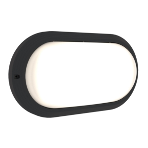 Ansell Lighting ASOR/1/B Sorrento CCT Black IP65 6.5W-12.5W 780-1440Lm Oval Wattage and 2CCT Selectable LED Bulkhead With Plain & Louvred Eyelid Covers