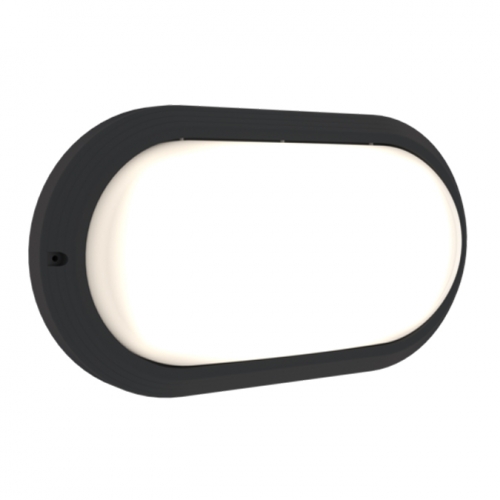 Ansell Lighting ASOR/1/B Sorrento CCT Black IP65 6.5W-12.5W 780-1440Lm Oval Wattage and 2CCT Selectable LED Bulkhead With Plain & Louvred Eyelid Covers