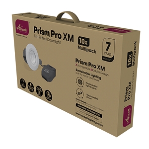 Ansell Lighting APRIPXM/1/MP Prism Pro XM White (Pack Of 10) IP65 5W-7W 640-820Lm 88mm Round Wattage & 4CCT Selectable Fixed LED Fire Rated Downlights