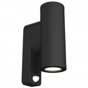 Ansell Lighting AREFS/BD/PIR/B/1 Reef S Black IP65 10W 700Lm 65mm Round Up-And-Down 2CCT Selectable LED Tubular Wall Light With PIR & 2 Interchangeable Gobo Inserts