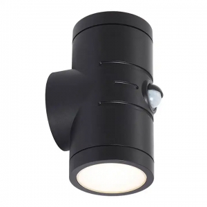 Ansell Lighting AREELEDWL/PIR Reef Black IP65 10W 890Lm Up And Down 3CCT Selectable LED Tubular Wall Light With PIR